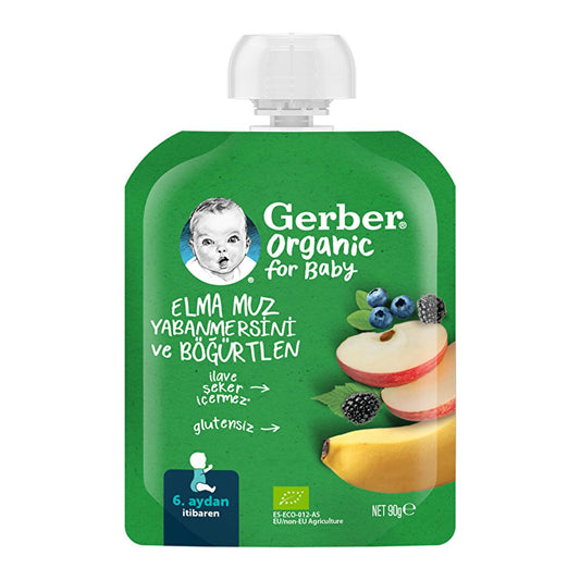 Gerber Organic Baby Food Puree: Apple, Banana, Blueberry & Blackberry - Gluten-Free, No Added Sugar - Convenient & Nutritious for Infants