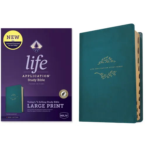 NKJV Life Application Study Bible, Third Edition, Large Print (Leatherlike, Teal Blue, Indexed, Red Letter) - Imitation Leather