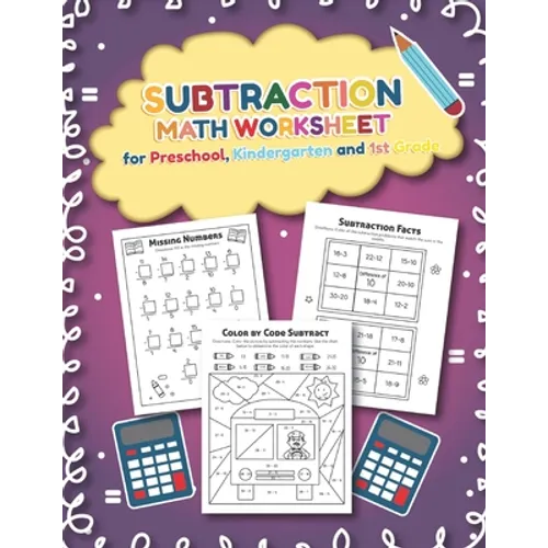 Subtration Math Worksheet for Preschool, Kindergarten and 1st grade: 25 Fun Designs For Boys And Girls - Educational Worksheets - Paperback