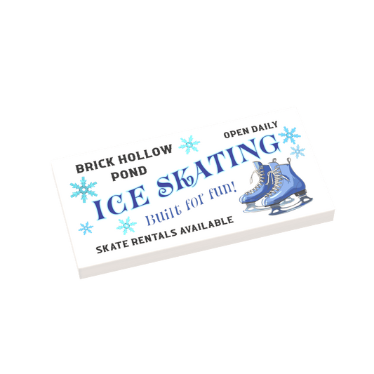 Ice Skating Sign - Winter Scene - Custom Printed 2x4 - Tile Made using LEGO® Parts