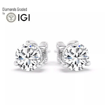IGI, F/VS1, 3 CT Solitaire Lab-Grown Round Diamond Studs Earring 950 Platinum
