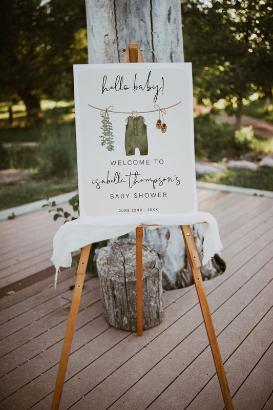 Boy Baby Shower Welcome Sign Template, Boho Boy Baby Shower, Neutral Baby Shower, Boy Clothes Baby, Editable, Instant, Baby Boy, 95