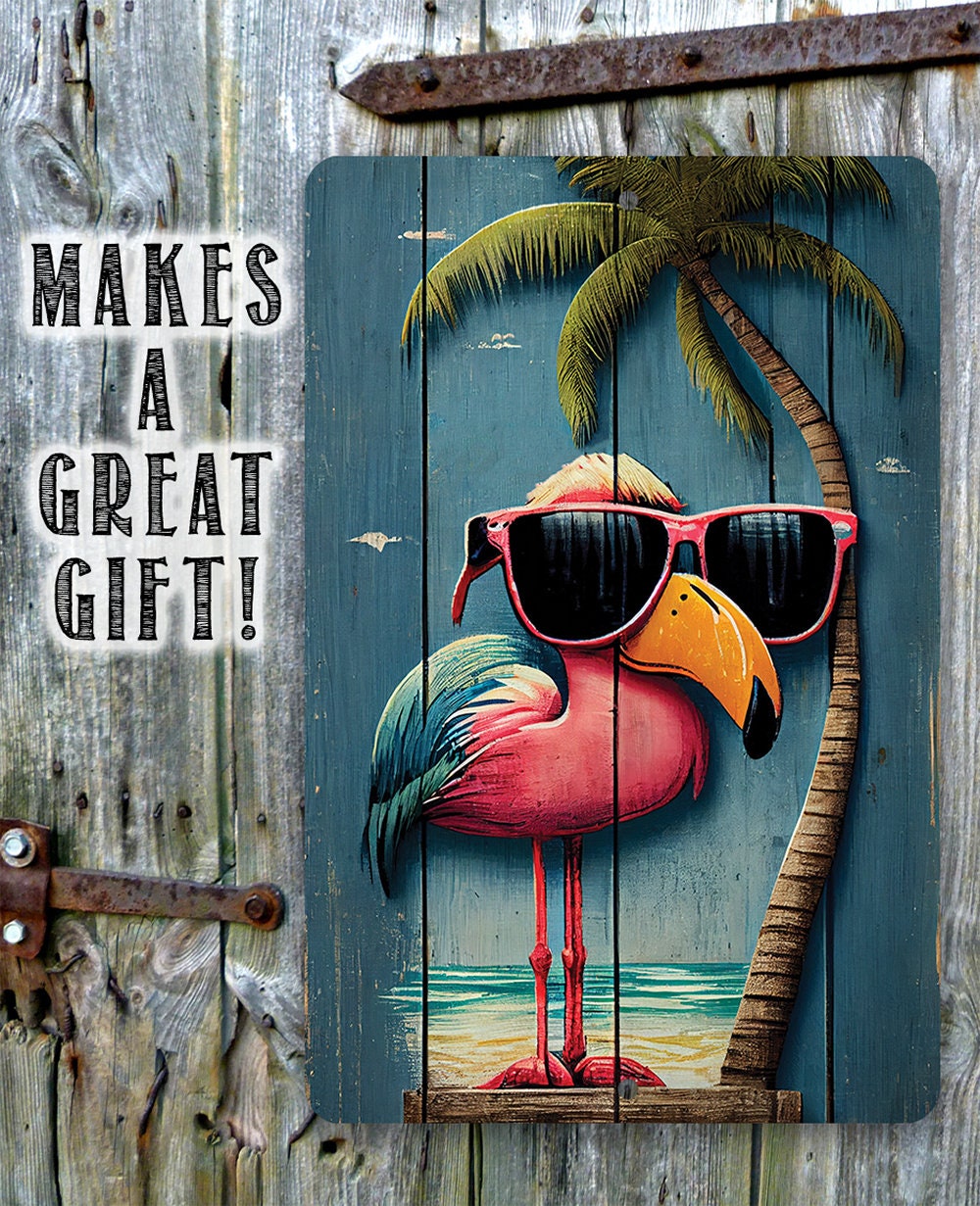 Life's a Beach Flamingo - Metal Sign