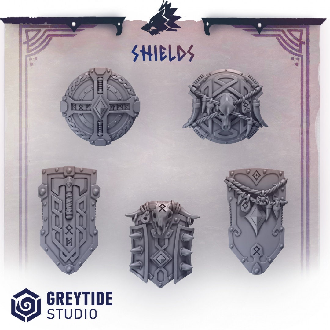 3d Printed Primal Hounds Shields by Greytide Studio