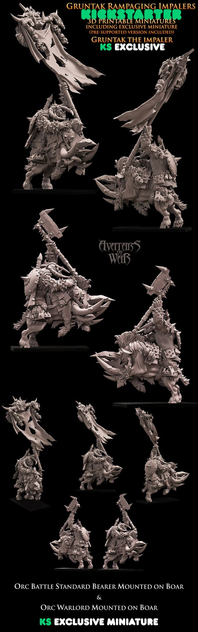 3D Printed Gruntak the Impaler on Warboar by Avatars of War