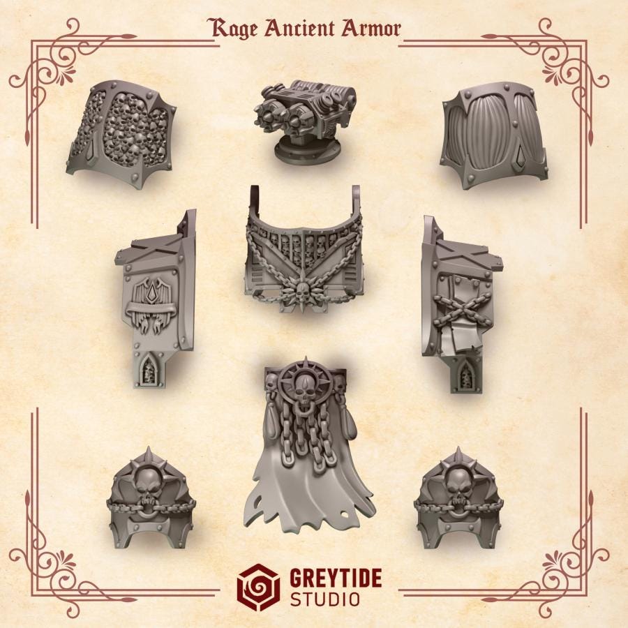 3d Printed Crimson Lords Rage Ancient Armor Upgrade Kit by Greytide Studio