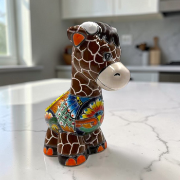 Small Talavera Giraffe Planter | Hand-Painted Succulent Statue