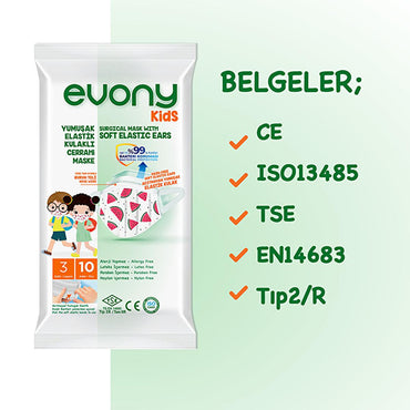 Evony Children's Face Mask: 10-Pack - TSE Certified, Soft, Comfortable, & Allergy-Free Kids Face Masks for Reliable Respiratory Protection