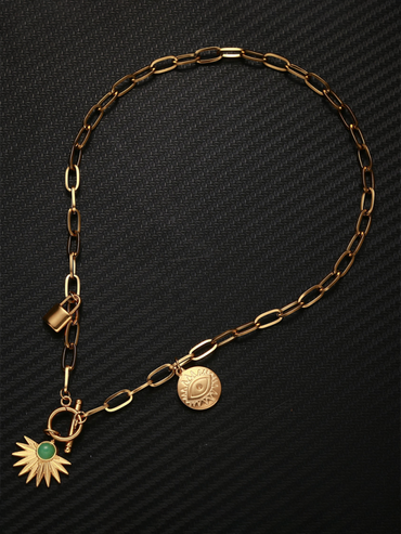 Leaves Devil's Eye Lock Pendant OT Buckle Collarbone Necklace