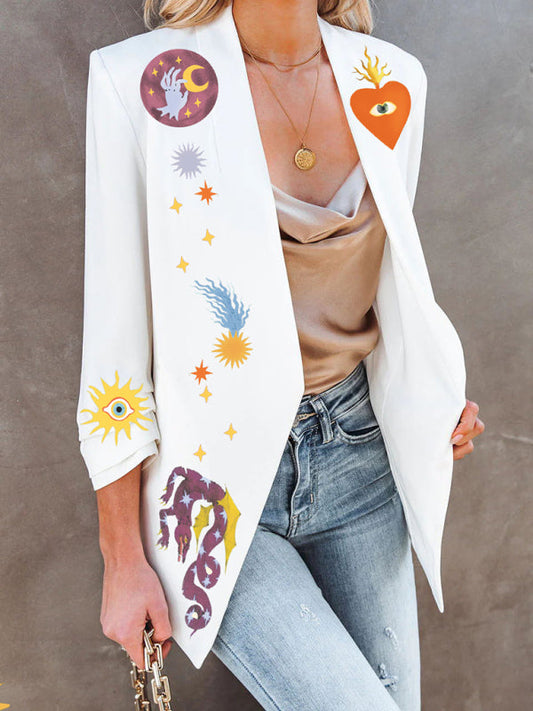 Women's Printed Slim Blazer - Long Sleeve - Cotton Blend - Four Season