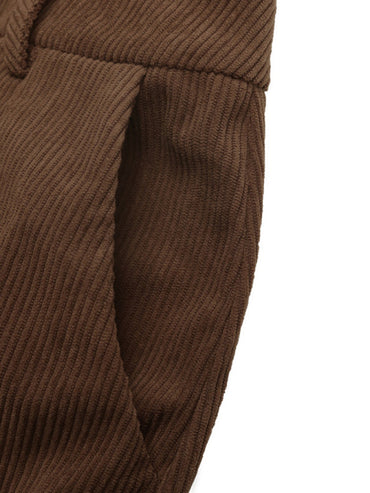 Vintage Corduroy Slit Skirt - Retro Coffee Brown Midi Skirt