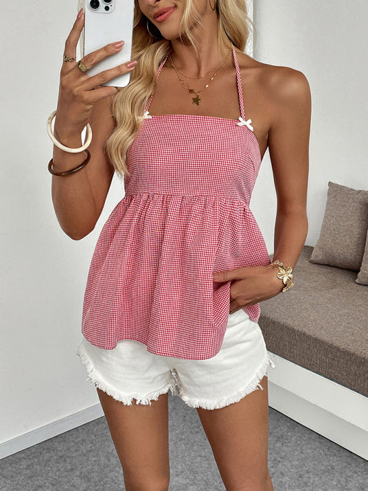 Checked halter neck vest