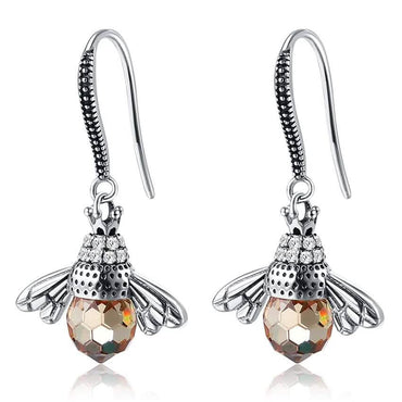INALIS Bee Shaped 925 Sterling Silver Cubic Zirconia And Austria Crystal Earring