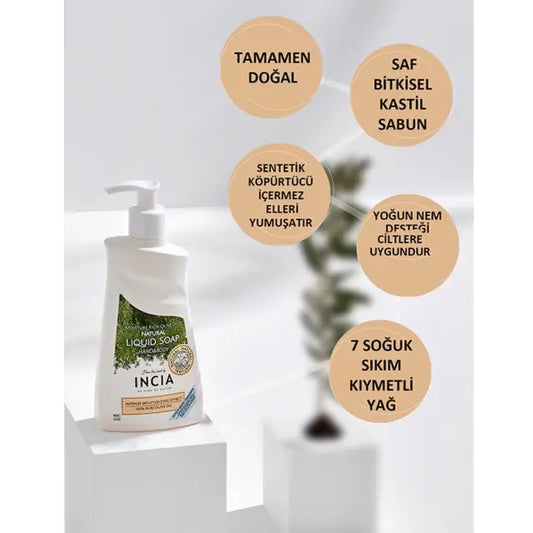 Incia Natural Olive Oil Liquid Hand Soap - Moisturizing, Gentle Cleanser for Sensitive Skin, Hydrating Hand Wash, Sea Buckthorn Oil