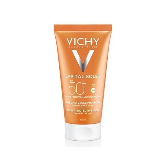 Vichy Capital Soleil SPF50+ Velvety Sunscreen Cream for Normal to Dry Skin - 1.69 fl oz, Paraben-Free, Water-Resistant
