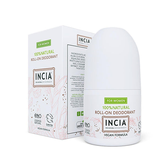 Incia Natural Roll-On Deodorant for Women - Stain-Free, Odor Preventive, 1.69 fl oz