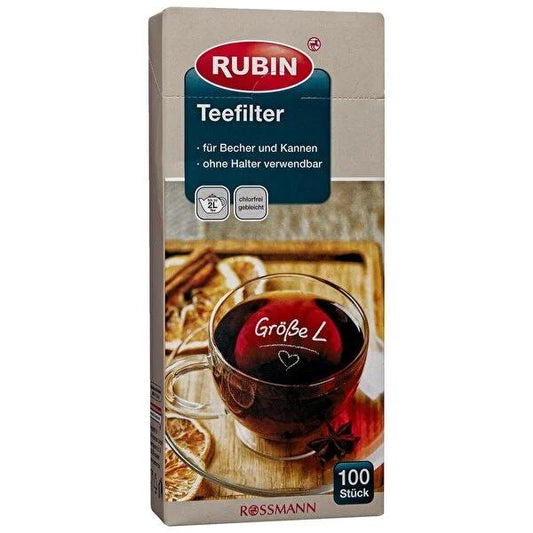 Rubin Large Tea Filter - 100 Count, Chlorine-Free, Double Layered for Rich Aroma