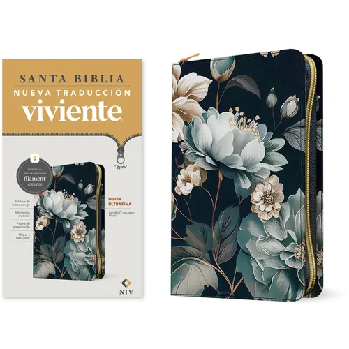 Biblia Ultrafina Ntv de Zíper, Con Filament (Sentipiel, Floral, Letra Roja) - Imitation Leather