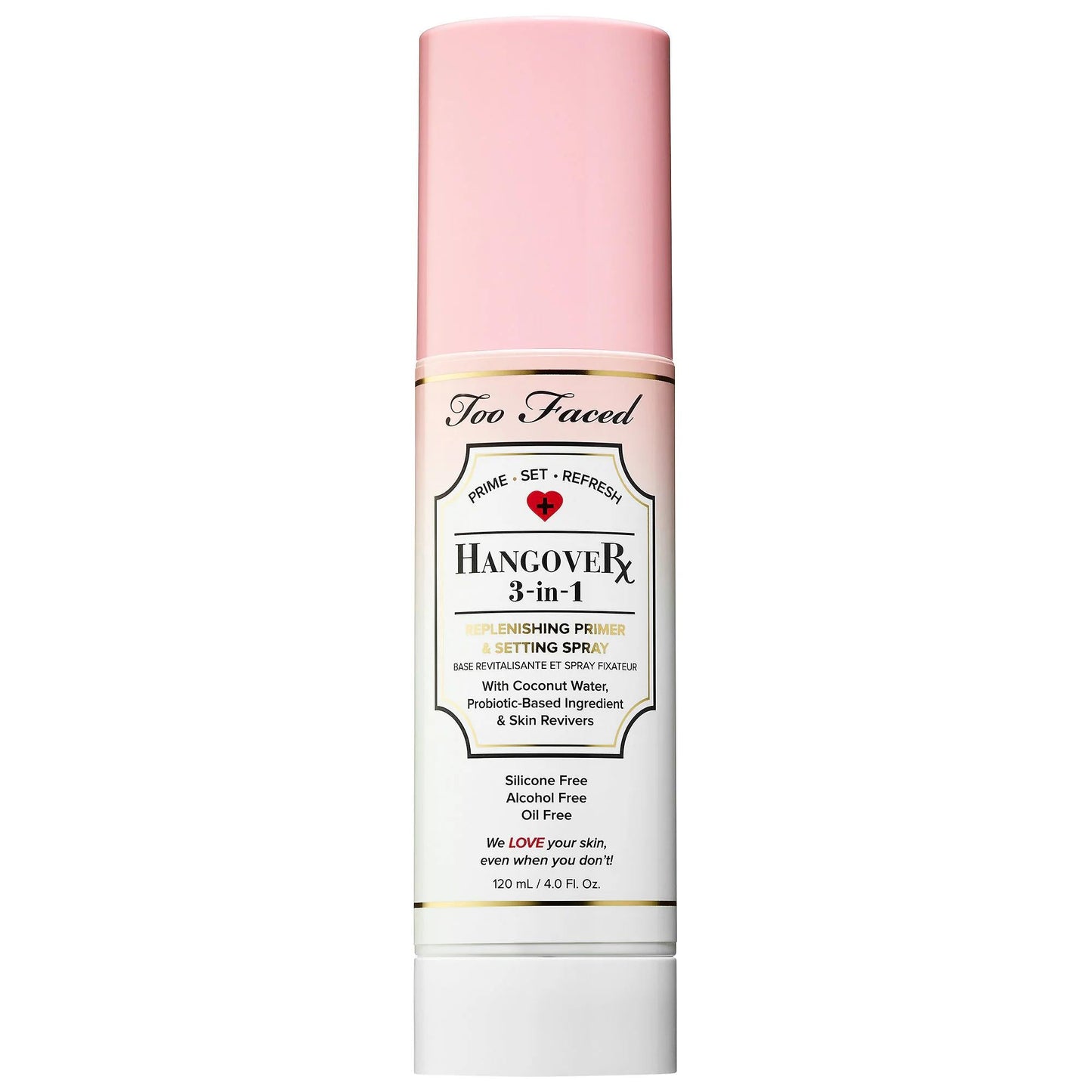 Too Faced Hangover 3-in-1: Hydrating Coconut Water Primer & Setting Spray | Refresh, Brighten, Long-Lasting Makeup