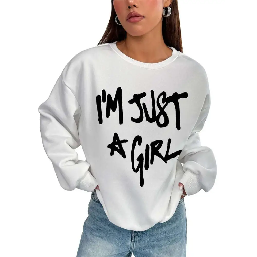 Just A Girl Print Round Neck Oversized Sweatshirt