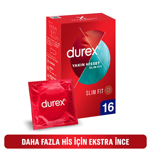 Durex Slim Fit Condoms - Lubricated, Safe Sex Products for Enhanced Sensitivity - 16 Count