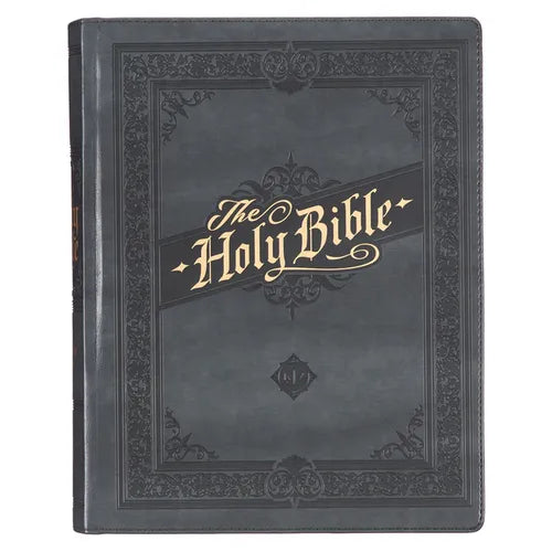 KJV Holy Bible, Large Print Note-Taking Bible, Faux Leather Hardcover - King James Version, Gray - Leather