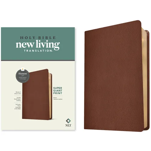 NLT Super Giant Print Bible, Filament Enabled (Genuine Leather, Brown, Red Letter) - Leather
