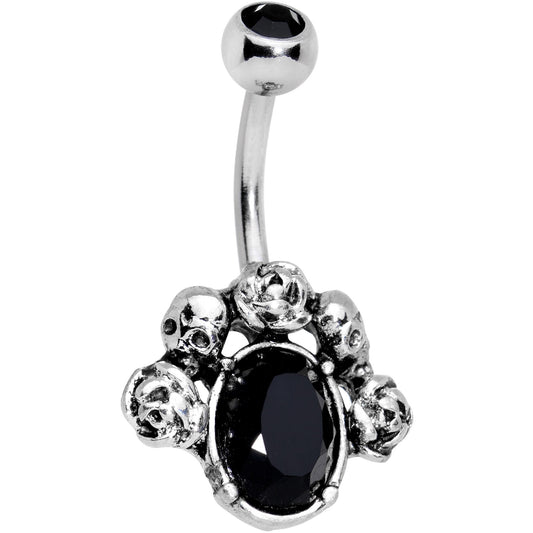 Black Gem Skulls on Skulls Halloween Belly Ring