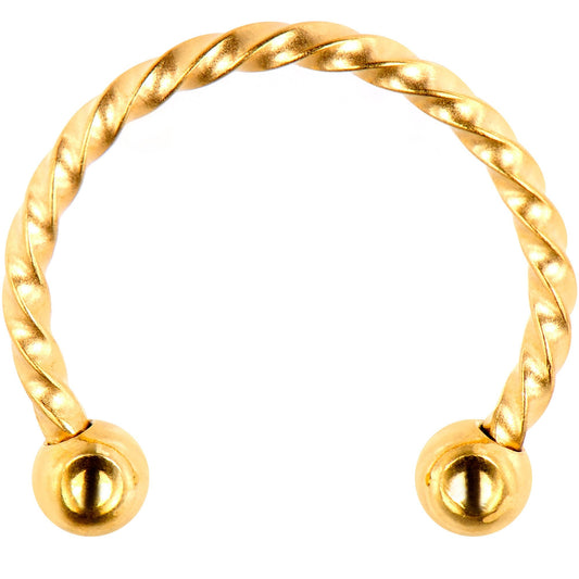 16G 1/2 Gold Tone Seriously Twisted Horseshoe Circular Barbell