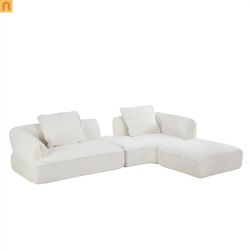 Sectional Sofa L-Shape Deep Seat Polyester Beige 4 Seat 121 In