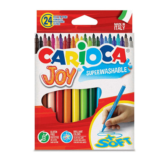 Carioca Joy Washable Felt-Tip Pens for Kids - 24 Pack, Italian-Made, Super Washable Ink, Fine Tip