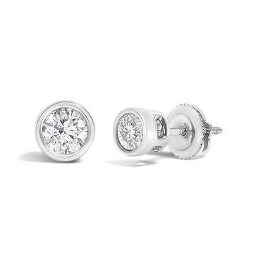 Lab-Grown Diamond Bezel Solitaire Stud Earrings in 14K White Gold – 1/2 ct