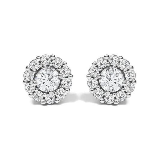Lab-Grown Diamond Halo Stud Earrings in 10K White Gold – 1.5 Cttw