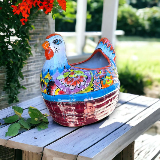 Large Talavera Chicken Planter | Hand-Painted Mexican Pottery Statue