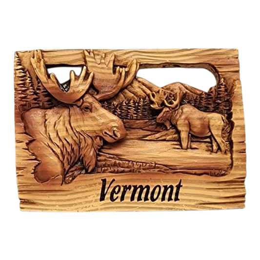 Wood-look Layered Magnet - Vermont Moose