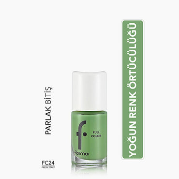 Flormar Full Color Fresh Start: High Pigment, Long Lasting, Glossy Green Nail Polish - Chip Resistant, Vibrant Color