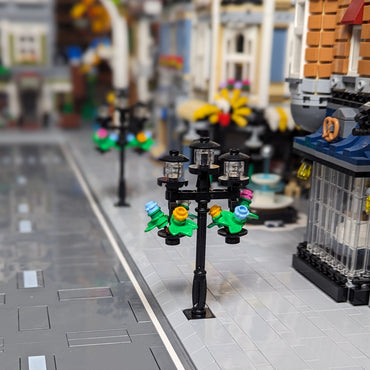 Black City Lamppost with Two Hanging Flower Baskets - Build Kit - Made Using LEGO® Parts