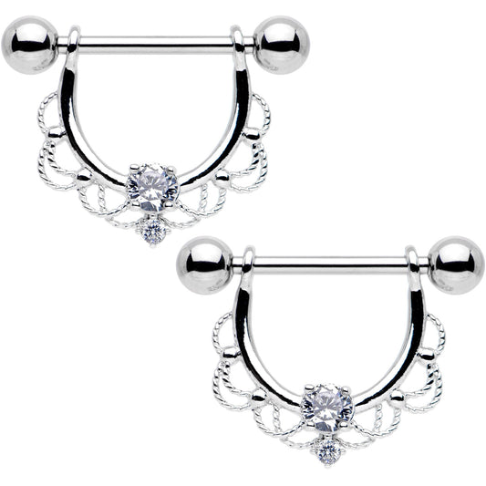 9/16 Clear CZ Gem Twin Spirits Barbell Nipple Ring Set