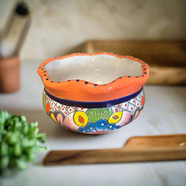 Mini Talavera Flower Pot | Wavy Rim Mexican Ceramic Planter