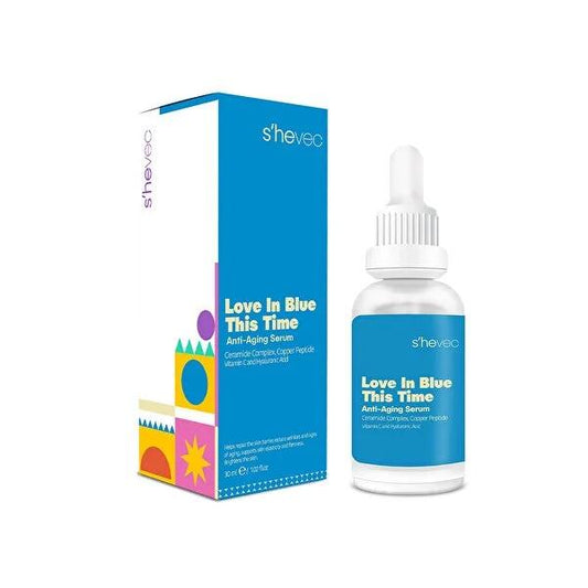 She Vec Love in Blue This Time Ceramide Serum for Face - Anti-Aging, Hydrating, Brightening Serum with Copper Peptide and Vitamin C