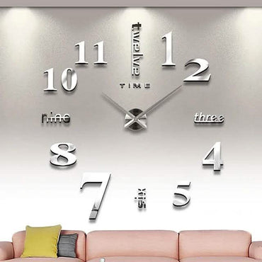 Modern Acrylic Wall Clock Digital Brushed Steel