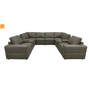 Sectional Modular Leather Match Olive Green Square Arm 8-Seat 131in