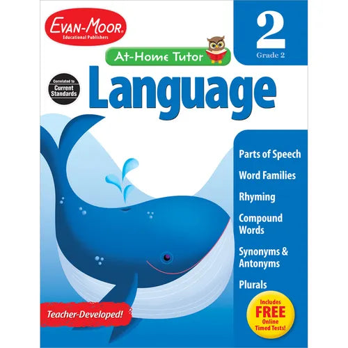 Language Skills, Grade 2 Workbook: At-Home Tutor, Nouns, Verbs, Adjectives, Parts of Speech, Word Families - Paperback