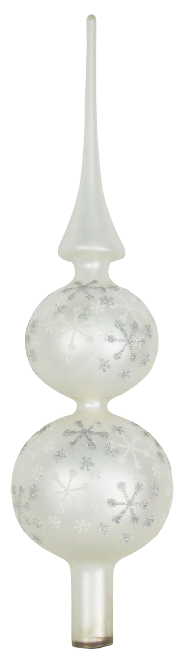 Glass 13 Inch Treetop Finial - Matte Silver with Glitterlace