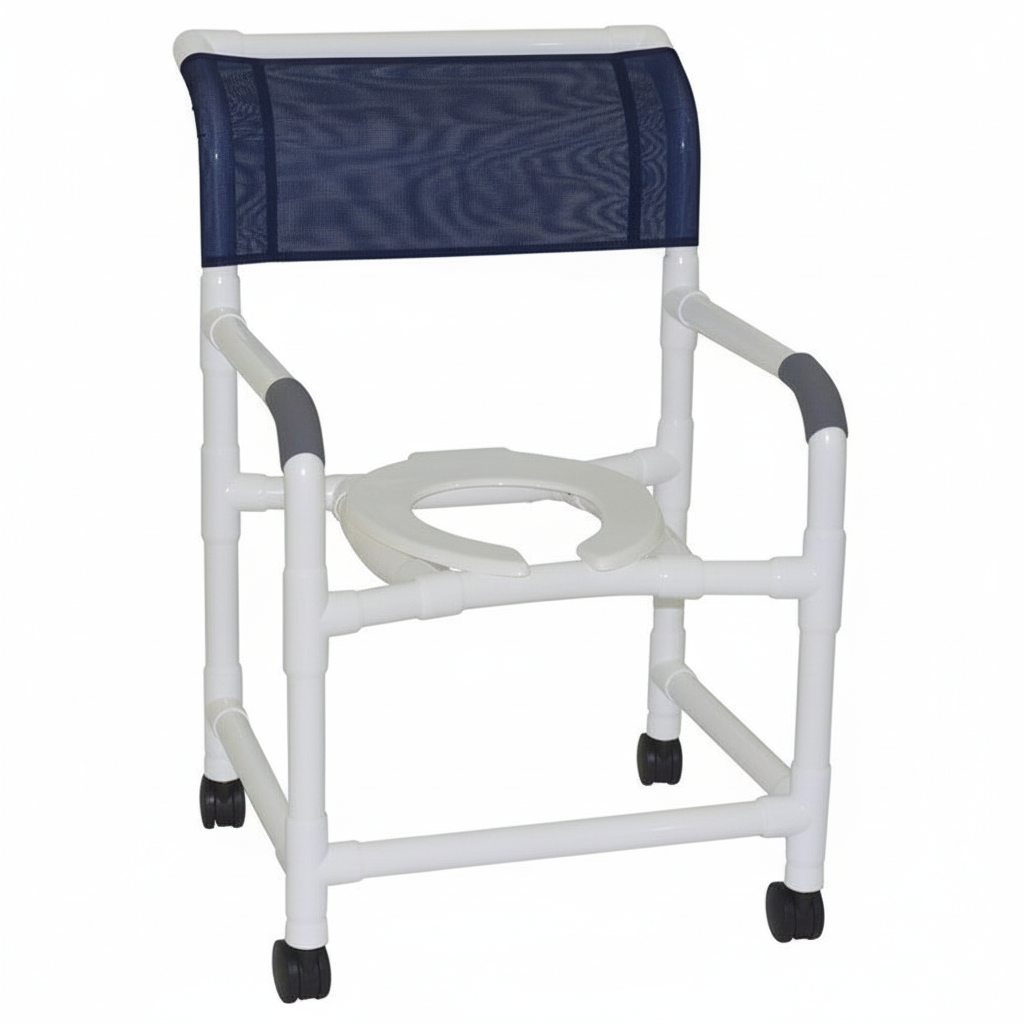 MJM International 122-3TW Wide Shower Chair 22" Internal Width, Open Front Seat, 3" Twin Casters, 375 Lbs Weight Capacity