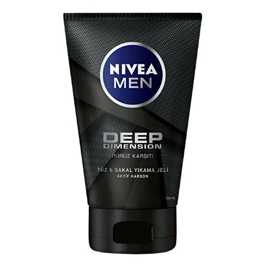 Nivea Men Deep Dimension Face and Beard Cleansing Gel - Charcoal Face Wash for Men, 3.38 fl oz