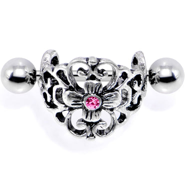 16G 1/2 Pink Gem Filigree Floral Cuff Cartilage Earring