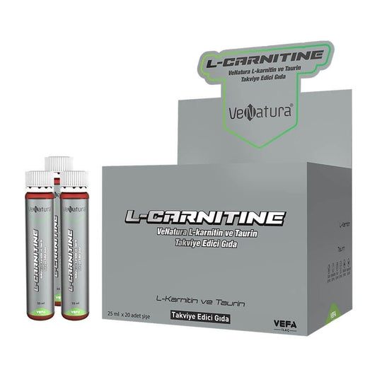 VeNatura L-Carnitine and Taurine Supplement - 25ml x 20 Bottles - Vegan, Gluten-Free Energy Support