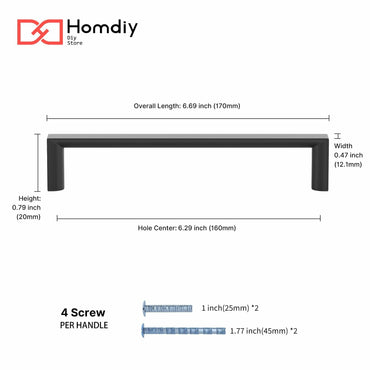 homdiy 10Pack 6-1/4in Matte Black Cabinet Handles 160mm Hole Centers