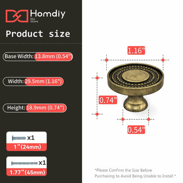 Homdiy 10 Pack Solid Gold Brass Knurled Zinc Alloy Cabinet Knobs Drawer